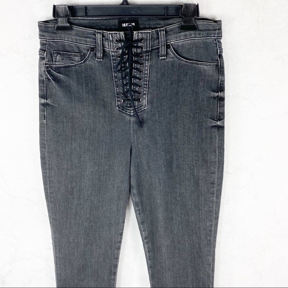 [Hudson] High Waisted Lace Up Denim Jeans - Picture 5 of 9